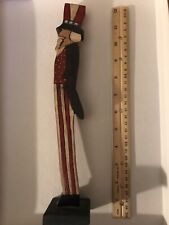 Stylized Wooden Uncle Sam 11 3/4  inches Tall red white blue patriotic  picture