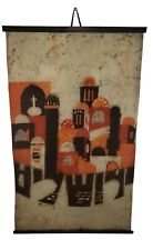 Vintage Israel Batik Art Print Cloth Wall Hanging Jerusalem City  35