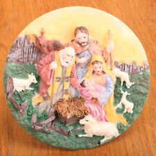 Jesus Mary Joseph Lamb Round Standing Decorative Decor Plaque picture