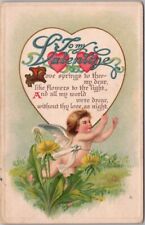 1910s VALENTINE'S DAY Embossed Postcard Cherub Angel 