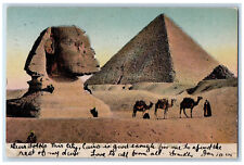 1905 Camel in the Desert Sphinx at Le Caire Cairo Egypt Antique Posted Postcard picture