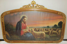 Antique Art Deco Framed Lithograph Jesus THE GOOD SHEPHERD Religious Print picture