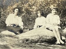 MB Photograph 3 Pretty Women Mother In River Creek Rocks Soaking Water 1920-30's picture