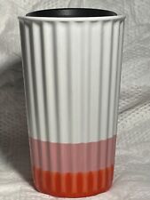 Starbucks Ceramic Travel Tumbler Coffee Mug White Pink Striped Ribbed 10 fl oz picture