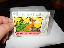 VINTAGE RAQUETTE LAKE NEW YORK TRAVEL STICKER UNUSED WITH DEER picture