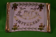 Vintage Antique Lefton 50th Anniversary Trinket Dish W/ Gold Trim,Mint Preowned picture