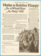 1917 Curtis Publishing WWI Happy Soldiers Reading Saturday Evening Post Ad picture