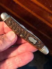 Vntg 3-5/8” Schrade Walden NY USA 825 Stockman 3bld Faux Bone Handl Pocket Knife picture
