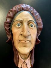 Vintage Chalkware Head Old Puritan Woman Bonet Wall Hanging Life Like Big Eyes picture