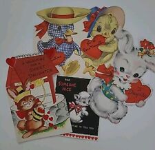 4 Vtg FRONTS ONLY VALENTINE For DAUGHTER & Someone Nice CAT Bunny CHICKS CARDS picture