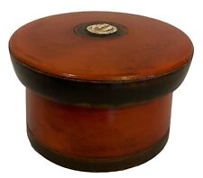 Antique Wooden Brown Black Round Fine Lacquer Handcrafted Lidded Pill Powder Box picture