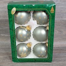 Christmas Krebs Vintage Hand Decorated Glass Ornaments With Crowns Green Gold picture