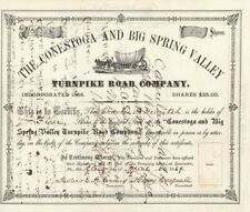 Conestoga and Big Spring Valley Turnpike Road Co. - Stock Certificate - Early Tu picture