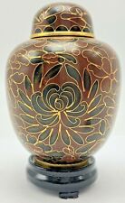 Miniature Cloisonne Enamel Urn Vase Mahogany Brown Flower Lotus Ginger Jar picture