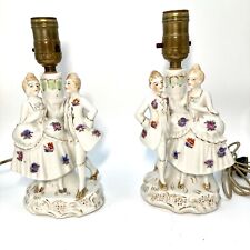2 Lamp Bases - Colonial Man and Woman Courting / Marriage Ceramic Vintage picture
