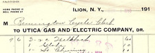 1910 ILION NY UTICA GAS AND ELECTRIC COMPANY REMINGTON CYCLE CLUB BILLHEAD Z4648 picture