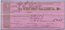 1872 West Troy Gas Light Co Bill New York NY Vintage Power picture