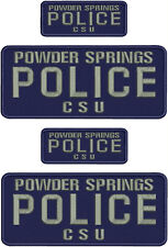 POWDER SPRINGS POLICE CSU 4 EMB PATCHES 4X10 &2X5 VELCR@ ON GRAY ON NAVY BLUE picture