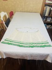 Vintage Handmade Crocheted Greenand Cream Cotton Apron Large Size picture
