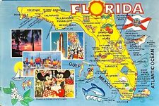 Florida Map Retro Novelty Mickey Mouse Space Shuttle Beach Postcard Unposted picture