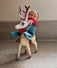 Vintage Christmas Pixie Elf Riding Reindeer MCM Decor Kitschy Holiday Hong Kong picture