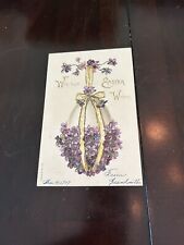 UDB Easter Postcard Big Egg, Purple Violets, Yellow Ribbon, GLITTER picture
