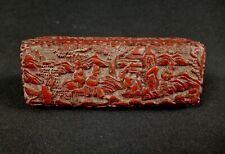 Antique Chinese Carved Cinnabar Lacquered Small Wooden Trinket Box Keepsake Box  picture