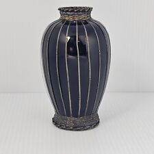 Japanese Glazed Pottery with Basket weave metal overlay Vintage Vase 5