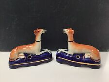 Pair of Antique Victorian Staffordshire Whippet Dog Figurines w/ Inkwells picture