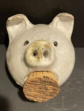 Unique Handmade Pottery Piggy Bank Corky Signed 4” picture