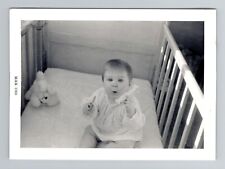Vintage 1960 Baby in Crib, Black & White Photo, 4 1/2