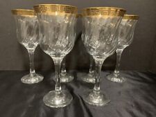 ITALY CRYSTAL WINE GLASSES GOLD GREEK KEY RIM picture