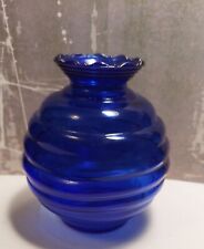 VINTAGE COBALT BLUE GLASS VASE  Shape BeeHive  Side Spirals & Ruffled Top ~ 5