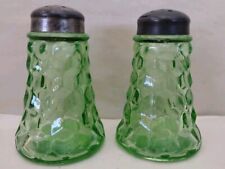Vintage Jeanette Cube/Cubist Salt And Pepper Shakers Metal Lids, Uranium Glass picture