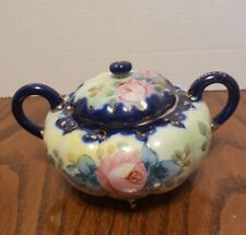 Antique Nippon Moriage Hand Painted Porcelain Footed Sugar Bowl with Lid picture