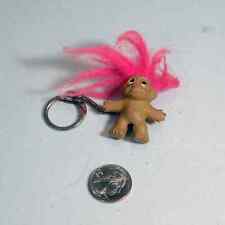 Vintage 80s Troll Doll Keychain Pink Hair 2 Inches Tall 1989 picture