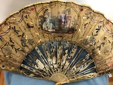 AMAZING ANTIQUE OPEN WORK AND GOLD HAND PAINTED  EMBROIDERY FAN c 1840 picture