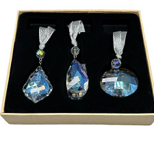 Kirks Folly Three Crystal Ornament Set Silver Ribbon Aurora Borealis NEW in BOX picture