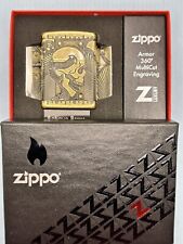 Steampunk 29268 Multi Cut Engraved Antique Brass Armor Zippo Lighter NEW picture
