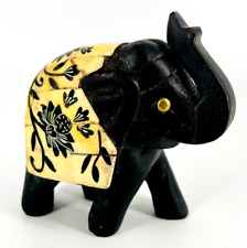 Made in India Carved Wooden Elephant Figurine Lucky Raised Trunk picture