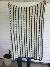 Vtg Granny  Afghan Blue&White Knit Crochet Blanket 65x80 Cottage Core, Scalloped picture