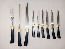 Regent Sheffield 9 Piece Vintage Steak & Cutlery Knife Carving Set GOLD PLATED picture