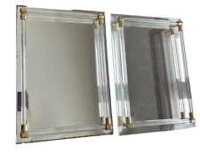 2 Vintage Rectangular Mirrored Vanity Tray Lucite Rails Brass Fittings 8