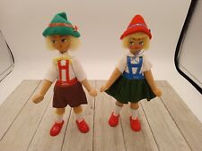 Vtg Pair Wooden Poland Ethnic Doll Painted Face Jointed Arms & Legs Peg Type Alp picture