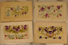 4 ANTIQUE EMBROIDERED CARDS EMBROIDERED GREETING CARDS picture