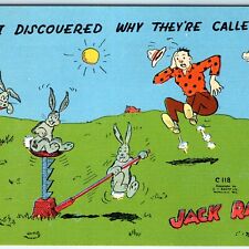 c1940s Anthropomorphic Jack Rabbits Car Jacking Up Kropp Comic Postcard Cute A82 picture