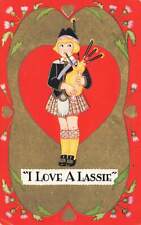 c1905 Girl Playing Bagpipes Heart Valentines Day P464 picture