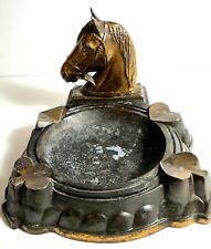 Vintage 1950's Horse And Poker Themed Ashtray Bronze 4 Cigarette Slots picture