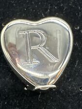 Vintage Engraved R Heart Shaped Silverplate Trinket Box 1.5” Excellent picture