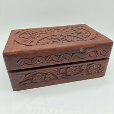 Vintage Wooden Hand Carved Hinged Trinket Box picture